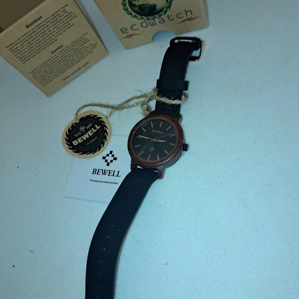 NIB -Buy UNIQUE! BEWELL Wooden EcoWatch Unisex Sandlewood-Leather